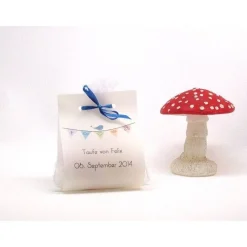 DIY Set Gastgeschenk Schild Banderole Organzabeutel personalisiert mit bunter Wimpelkette für Taufe Kommunion Konfirmati