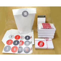DIY SET, Tüten Schachteln Aufkleber Sticker Twine rot weiß, Adventskalender selber Befüllen, Weihnachten