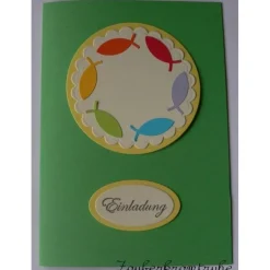DIY-Set Regenbogenfische im Kreis - 10 Einladungen für Taufe, Kommunion, Konfirmation Regenbogen Fische Bastelset Karte Einladung