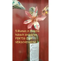 Download - DIY Geschenk - Etikett für leere Weinflasche mit Geldblumen (hier NUR Etikett-Download! zu kaufen)