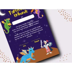 Drachen und Ritter Kindergeburtstags-Urkunde - Digitale PDF-Datei - Gastgeschenke Kindergeburtstag