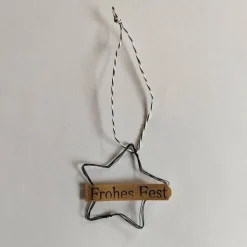 Drahtanhänger, Draht-Sterne mit Fähnchenspruchband Frohes Fest & Schöne Weihnachtszeit