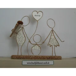 Drahtfigur "Familie" für Geld-Geschenk, personalisierbar mit Wunschtext, als Geschenk z.B. für Geburt / Taufe, ca. 19 cm