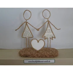 Drahtfigur "lesbisches Paar mit Herz", personalisierbar, als Geschenk für Hochzeit/ Geburtstag/ Jahrestag, ca. 15 cm