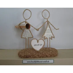Drahtfigur "lesbisches Paar mit Herz" als Geldgeschenk, z.B. zur Hochzeit, personalisierbar mit Wunschtext im Herz, 15cm