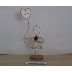 Drahtfigur mit Herzballon, personalisierbar mit Wunschtext, als Geldgeschenk z.B. für Geburtstag / Weihnachten, ca. 20cm