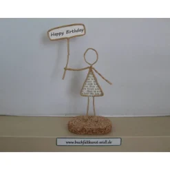 Drahtfigur mit Schild, personalisierbar mit Wunschtext, als Geschenk für Geburtstag, Weihnachten, etc., ca. 18 cm hoch