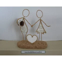 Drahtfigur "Paar mit Herz" als Geldgeschenk, z.B. zur Hochzeit, personalisierbar mit Wunschtext im Herz, Höhe: ca. 15 cm