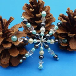 Drahtstern, Perlenstern, türkis, anthrazit, crystal, Weihnachtsdeko für Advent als Baumanhänger