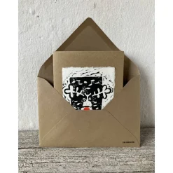 Drei handgedruckte Weihnachtskarten mit Elch