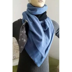 Dreiecktuch  / Musselin Double Gauze / blau schwarz grau/ Schaltuch / Halstuch/ Wickelschal/ Loop / Musselintuch