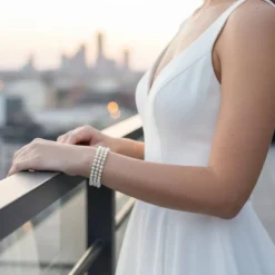 Dreireihiges Perlenarmband Champagner – Handgefertigt & Elegant | Pearl Embrace