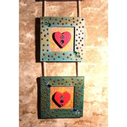 Dreiteiliger Bilderrahmen HERZERLTRIO BUNT Valentinsgeschenk Muttertagsgeschenk Hängedeko Geburtstagsgeschenk Herz