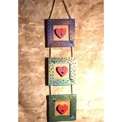 Dreiteiliger Bilderrahmen HERZERLTRIO BUNT Valentinsgeschenk Muttertagsgeschenk Hängedeko Geburtstagsgeschenk Herz