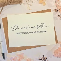 Du wirst fehlen Dankeskarte zum Abschied – Persönliche Karte für Ruhestand, Jobwechsel & Umzug – A6 Klappkarte mit Kraftpapier Umschlag