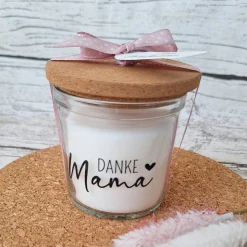 Duftkerze im Glas zum Muttertag ~ Dekokerze "Danke Mama" ~ Kerze mit Deckel ~ Deko Geschenk