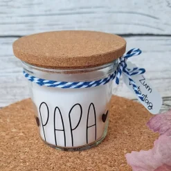 Duftkerze im Glas zum Vatertag ~ Dekokerze "PAPA" ~ Kerze mit Deckel ~ Deko Geschenk