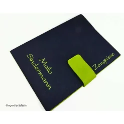 dunkelblaue Zeugnismappe mit eingesticktem Namen, Filz, Dokumentenmappe A4, Geschenke zur Einschulung