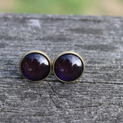 dunkles lila Ohrringe u Ringe Cabochonschmuck verschiedene Fassungen handbemalt