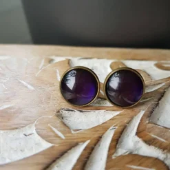 dunkles lila Ohrringe u Ringe Cabochonschmuck verschiedene Fassungen handbemalt