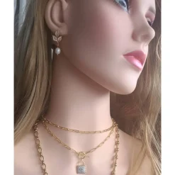 Echte Süßwasserperlen & Zirkonia Steine Ohrringe, Hochzeitschmuck Gold,Braut Ohrringe,18K Vergoldete Ohrringe