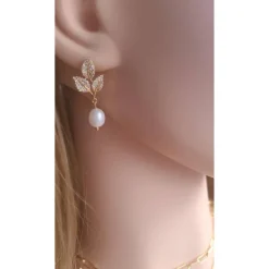 Echte Süßwasserperlen & Zirkonia Steine Ohrringe, Hochzeitschmuck Gold,Braut Ohrringe,18K Vergoldete Ohrringe