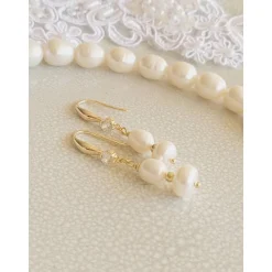 Echte Süßwasserperlen Ohrringe, Hochzeitschmuck Gold mit Zirkonia,Braut Ohrringe,Vergoldete Ohrringe