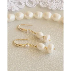 Echte Süßwasserperlen Ohrringe, Hochzeitschmuck Gold mit Zirkonia,Braut Ohrringe,Vergoldete Ohrringe