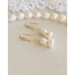 Echte Süßwasserperlen Ohrringe, Hochzeitschmuck Gold mit Zirkonia,Braut Ohrringe,Vergoldete Ohrringe