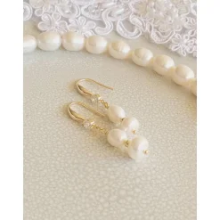 Echte Süßwasserperlen Ohrringe, Hochzeitschmuck Gold mit Zirkonia,Braut Ohrringe,Vergoldete Ohrringe