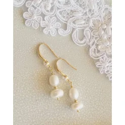 Echte Süßwasserperlen Ohrringe, Hochzeitschmuck Gold mit Zirkonia,Braut Ohrringe,Vergoldete Ohrringe