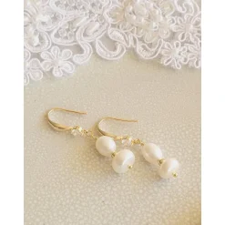 Echte Süßwasserperlen Ohrringe, Hochzeitschmuck Gold mit Zirkonia,Braut Ohrringe,Vergoldete Ohrringe