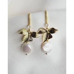 Echte Süßwasserperlen Ohrringe, Hochzeitschmuck Gold mit Zirkonia,Braut Ohrringe,Vergoldete Ohrringe