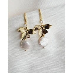 Echte Süßwasserperlen Ohrringe, Hochzeitschmuck Gold mit Zirkonia,Braut Ohrringe,Vergoldete Ohrringe