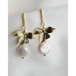 Echte Süßwasserperlen Ohrringe, Hochzeitschmuck Gold mit Zirkonia,Braut Ohrringe,Vergoldete Ohrringe