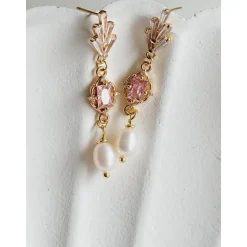 Echte Süßwasserperlen Ohrringe, Hochzeitschmuck Gold mit Zirkonia in Rosa,Braut Ohrringe,Vergoldete Ohrringe, Brautschmu