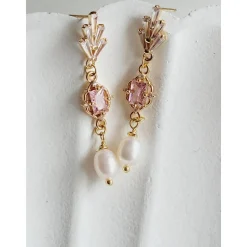 Echte Süßwasserperlen Ohrringe, Hochzeitschmuck Gold mit Zirkonia in Rosa,Braut Ohrringe,Vergoldete Ohrringe, Brautschmu