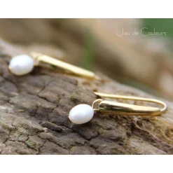 Echte Süßwasser-Perlen-Edelstahlohrhaken (vergoldet) in Weiß, Accessoire, Brautschmuck