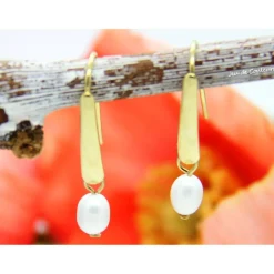 Echte Süßwasser-Perlen-Edelstahlohrhaken (vergoldet) in Weiß, Accessoire, Brautschmuck