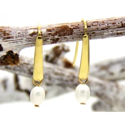 Echte Süßwasser-Perlen-Edelstahlohrhaken (vergoldet) in Weiß, Accessoire, Brautschmuck