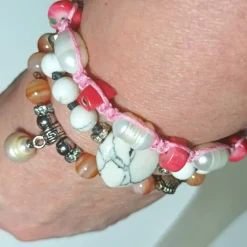 Edelstein Herz Armband Howlith weiß handgemacht Armband  Zugarmband