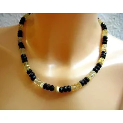 Edelsteinkette Granat & Citrin – Collier aus 925 Silber vergoldet, Geschenkidee