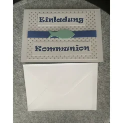 Edle Einladungskarte Kommunion, Handarbeit mit Umschlag