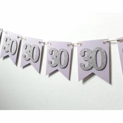 Edle Girlande zum 30. Geburtstag in Flieder und Silber Papiergirlande Wimpelkette Geburtstagsdeko