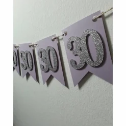 Edle Girlande zum 30. Geburtstag in Flieder und Silber Papiergirlande Wimpelkette Geburtstagsdeko