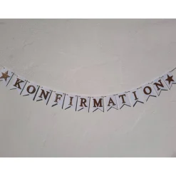 Edle Girlande zur Konfirmation, auf Wunsch personalisiert. Gold und Weiß.