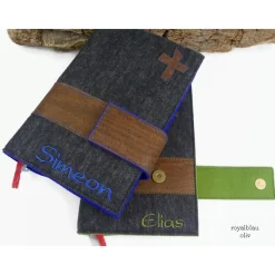 Edle Gotteslobhülle & Bibelhülle aus Filz mit Kork – personalisiertes Geschenk zur Kommunion, Firmung & Konfirmation