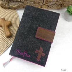 Edle Gotteslobhülle & Bibelhülle aus Filz mit Kork - Personalisiertes Geschenk zur Kommunion & Konfirmation