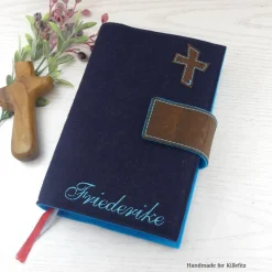 edle Gotteslobhülle, Bibelhülle personalisiert, Filz dunkelblau, Erstkommunion, Geschenke zur Firmung, Konfirmation