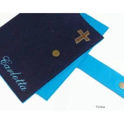 edle Gotteslobhülle, Bibelhülle personalisiert, Filz dunkelblau, Erstkommunion, Geschenke zur Firmung, Konfirmation